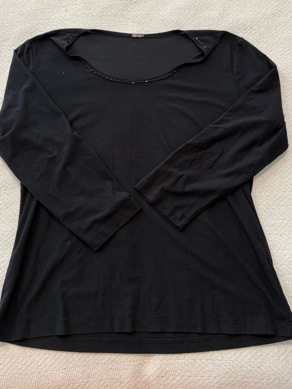 Black 3/4 Sleeve Women’s Top with Beaded Scoop Neck